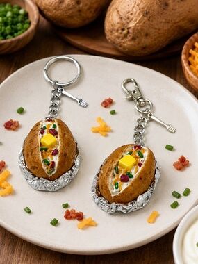Loaded Baked Potato Keychain or Bag Clip | Handmade Polymer Clay Food Accessory